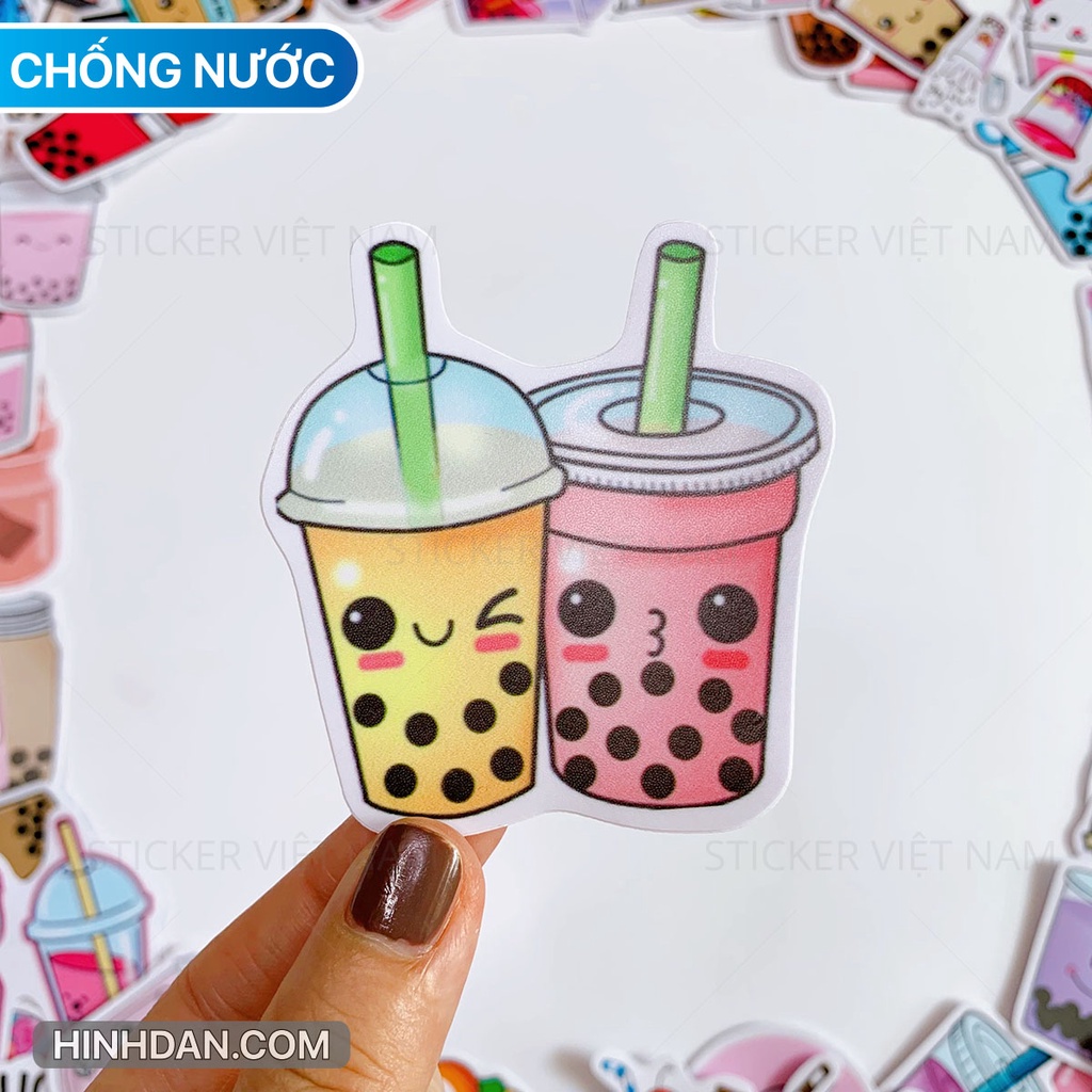 [Trà Sữa Cute Stickers] Hình Dán Chống Nước Chất Liệu PVC Chất Lượng Cao Trang Trí Nón Bảo Hiểm | Sticker Việt Nam