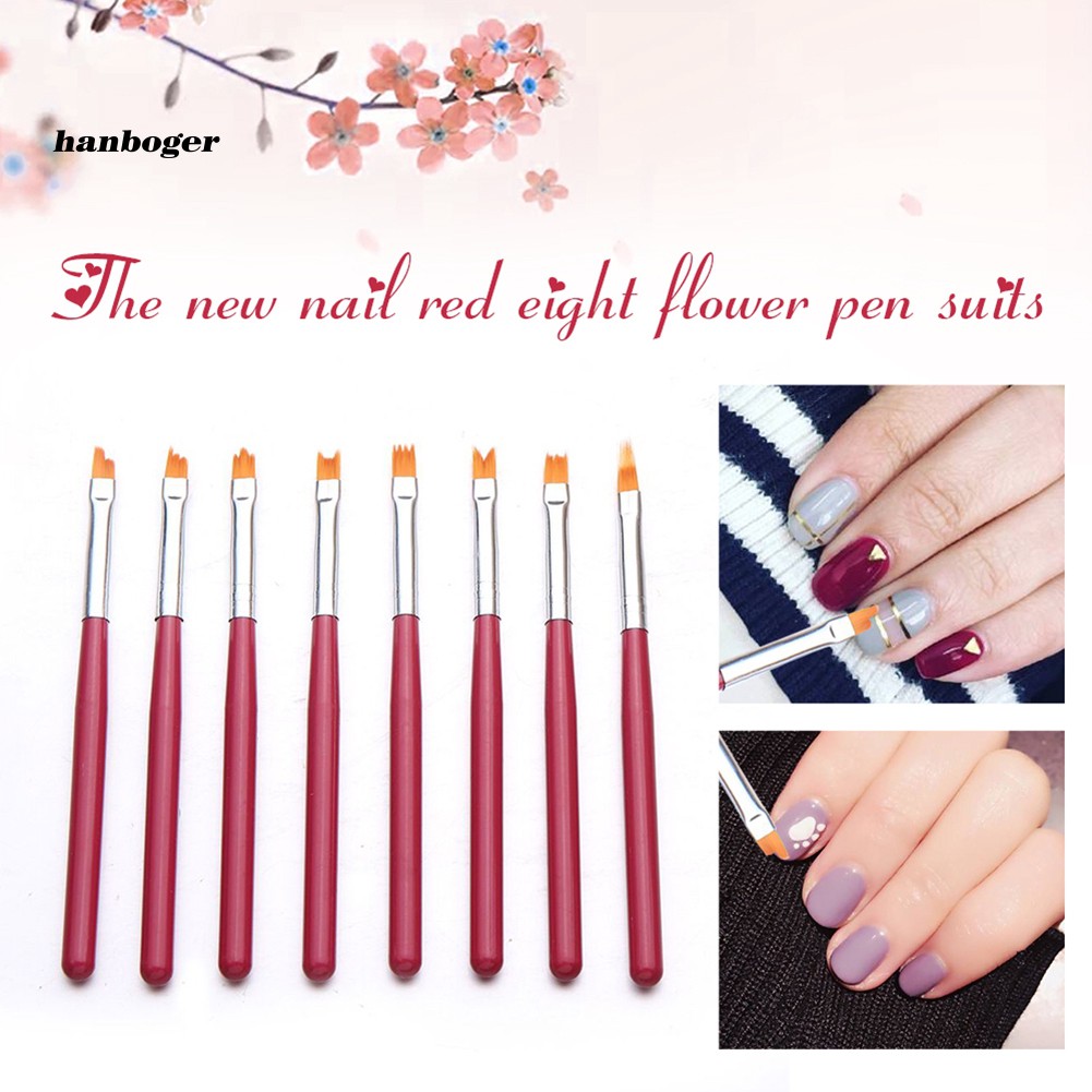 HBGR_8Pcs Soft Bristle Plastic Nail Art Decoration DIY Pen UV Gel Painted Brushed Set