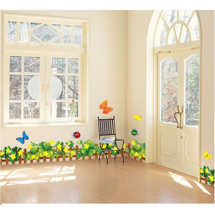 Combo Decal dán tường xanh 3 - decal cửa sổ 3d và chân tường trang trí nhà cửa đẹp