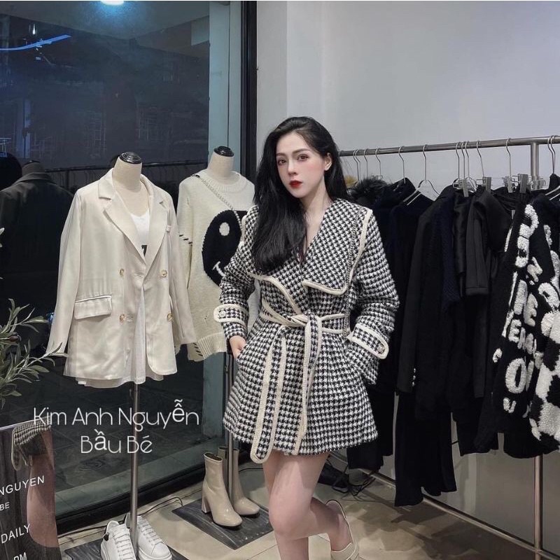 áo măng tô kẻ,dạkhoác mùa đông cho bạn gái diện đi chơi đi làm trong thời tiết se lạnh siêu xinh
