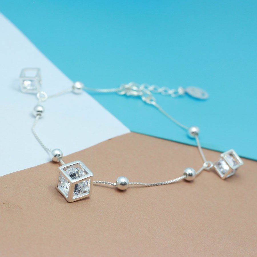 LẮC CHÂN BẠC TA NỮ HÌNH KHỐI LẬP PHƯƠNG ĐẸP MẮT, SÁNG LUNG LINH | BigBuy360 - bigbuy360.vn