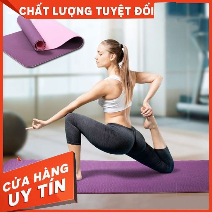 Thảm tập Yoga 2 lớp TPE dày 6mm, thảm tập Gym chống trơn trượt và không thấm mồ hôi [HÀNG DÀY ĐẸP]