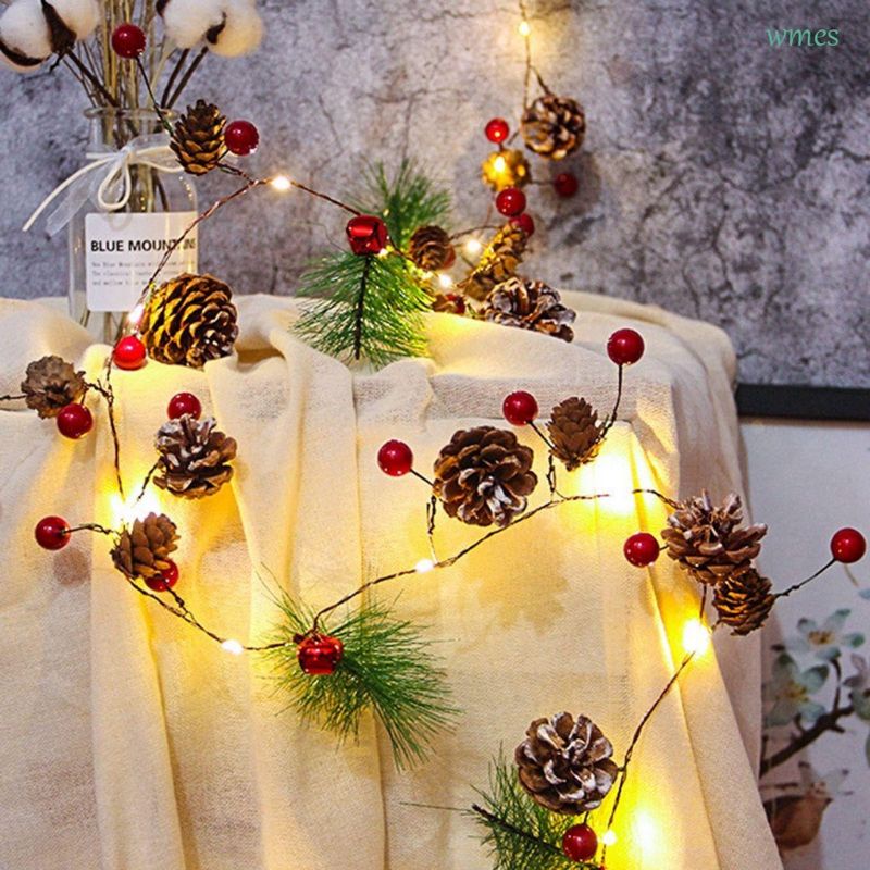Dây đèn LED 2M 20 bóng hình quả thông đỏ trang trí Giáng Sinh/ năm mới