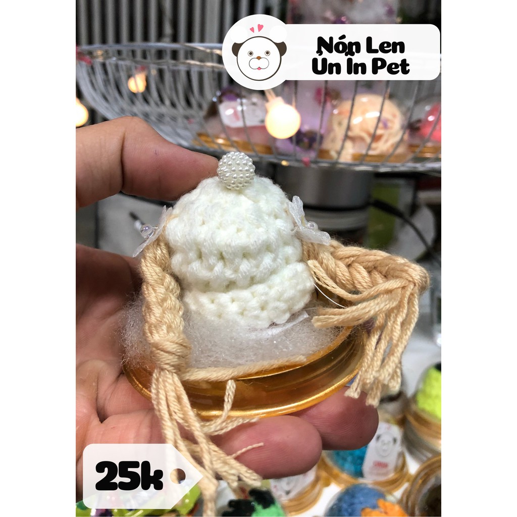 Nón len 2 THẮT NƠ cho hamster, sóc, bọ, thú nhỏ