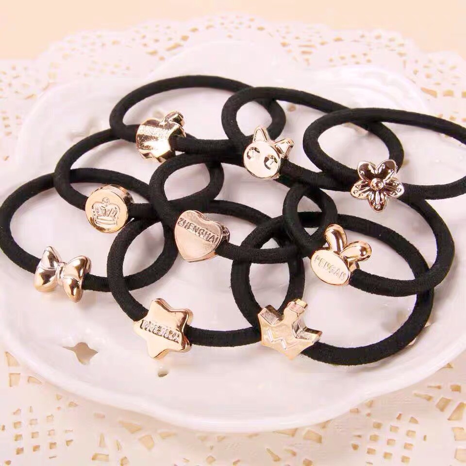 Dây buộc tóc Hàn quốc chun buộc tóc đen hình họa tiết  co giãn sang trọng xinh xắn đáng yêu ngọt ngào Miituu SC6