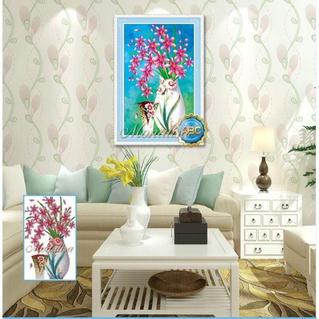 Tranh đính đá bình hoa tuyệt đẹp Y8117 40x60cm