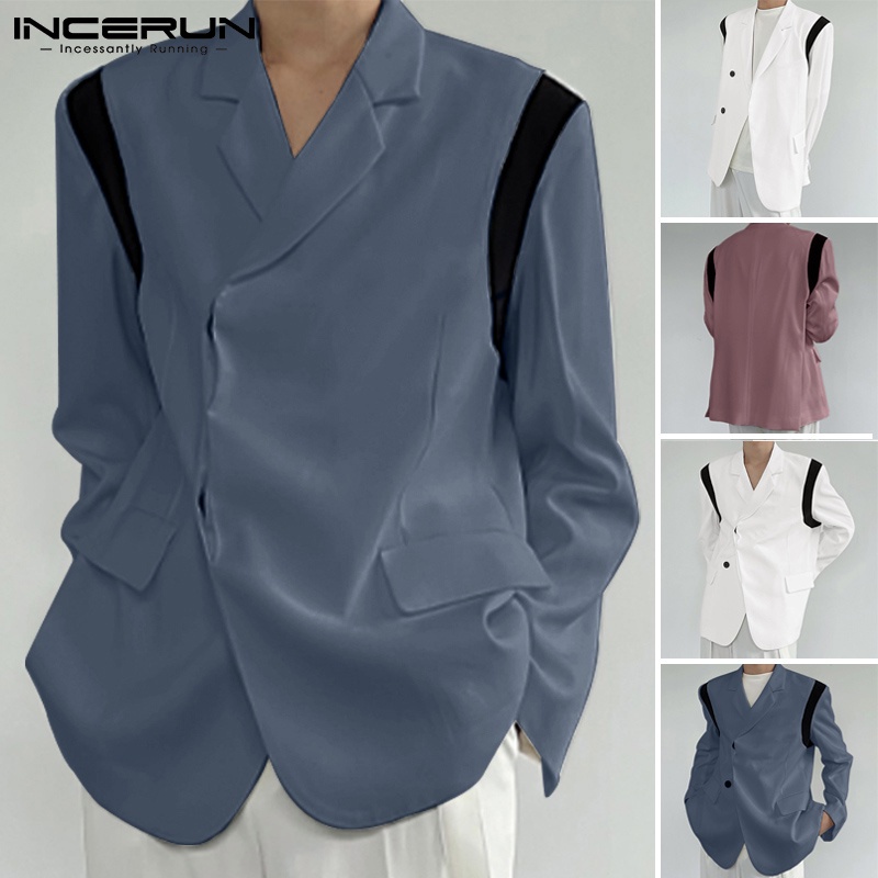 Áo blazer nam INCERUN tay dài cổ bẻ phối màu tương phản 3 màu tùy chọn