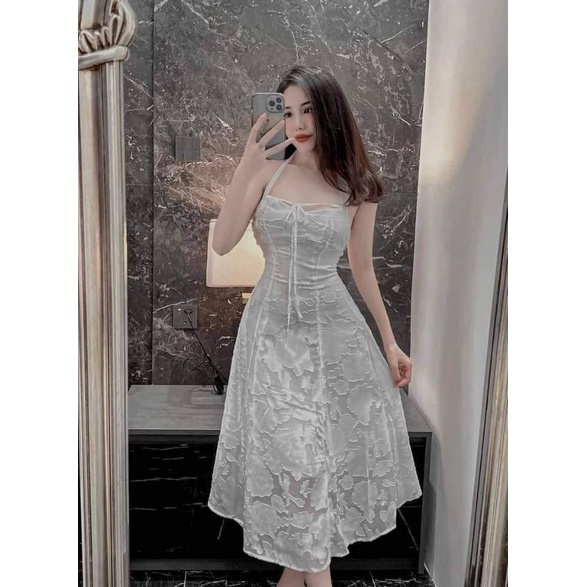 🌿🌿🌿Váy xòe hoa dáng dài buộc cổ xinhh xỉuuu❤❤❤