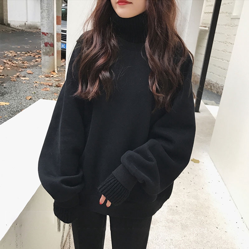 witkey Thicken Sweatshirt Women Korean Head High Collar Clothes