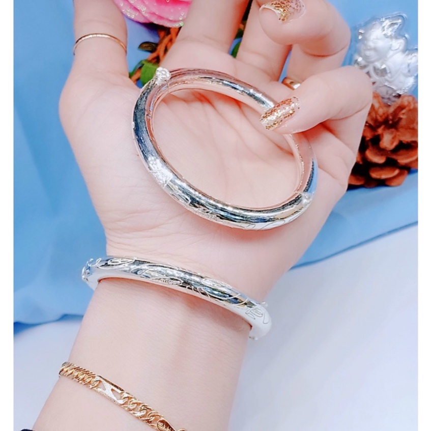 Vòng tay bạc khắc hoa văn ánh kim sang trọng_ bạc chuẩn