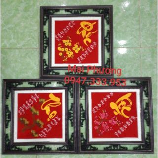 (Tranh thêu sẵn) Tranh thêu PHÚC LỘC THỌ 1 bộ gồm 3 bức tất cả "ĐÃ THÊU SẴN" về chỉ việc đóng khung.