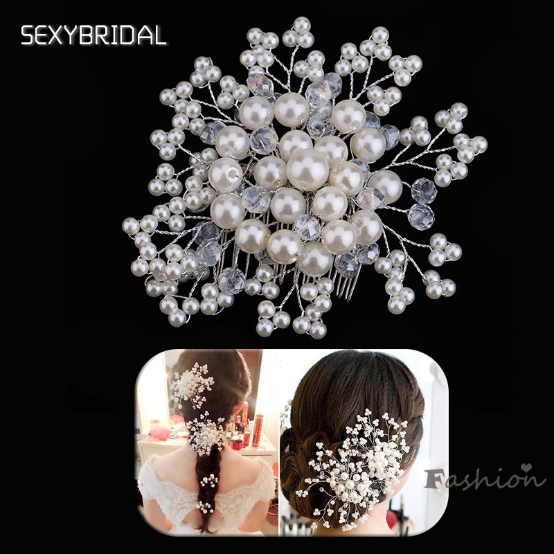 Lược Cài Tóc Cô Dâu Đính Ngọc Trai Nhân Tạo