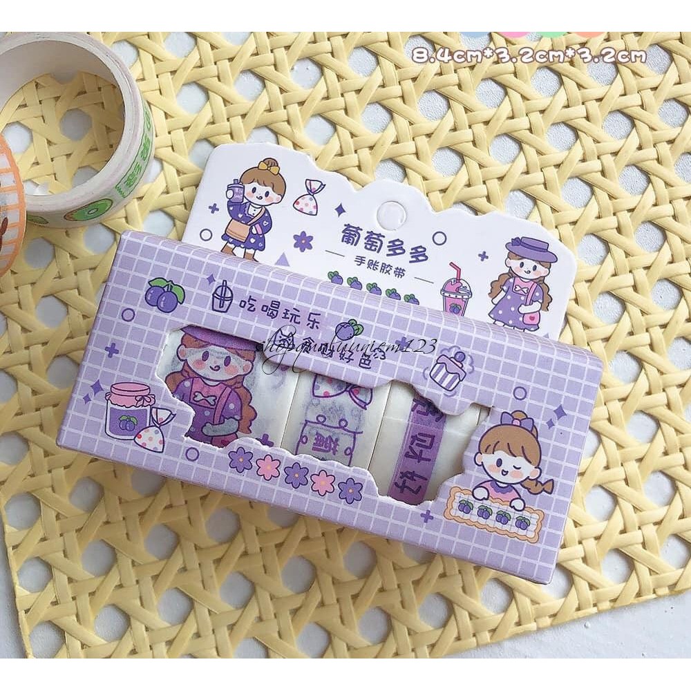 Combo Washi tape hộp 4 cuộn hình siêu đáng yêu hỗ trợ trang trí DIY - Họa tiết hoạt hình