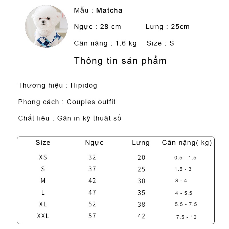 Váy cho chó poodle Hipipet Couples Oufit vải gân in kỹ thuật ca ro xanh sang chảnh đáng yêu