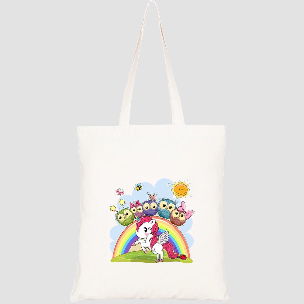 Túi vải tote canvas HTFashion in hình cartoon unicorn five cute owls HT543