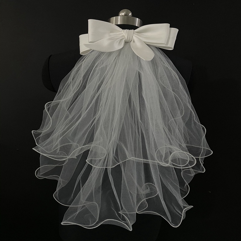 Mạng Che Mặt Vải Satin Đính Nơ 55cm Cho Cô Dâu Chụp Hình