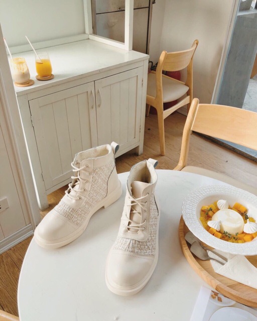 Boot buộc dây dạ tweed