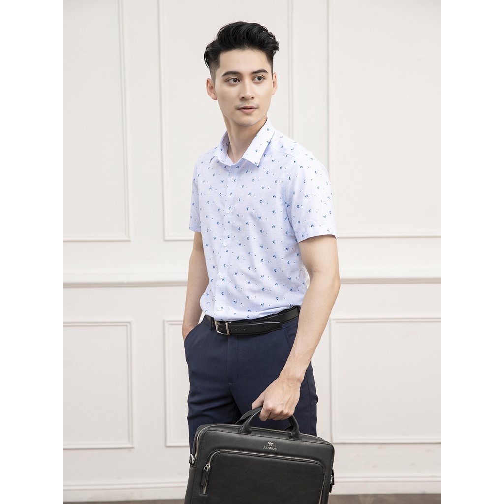 Áo sơ mi nam ngắn tay ARISTINO phom Slim fit ôm vừa vặn, họa tiết in xanh trẻ trung, nổi bật - ASS231S1