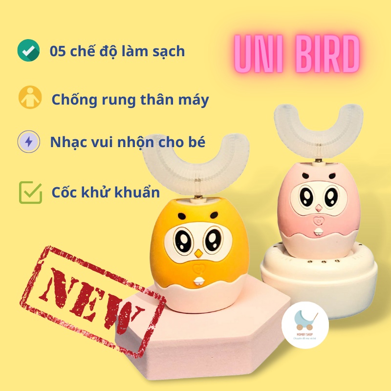 Bàn chải điện cho bé cao cấp Unibird, phù hợp cho bé từ 2-12 tuổi, có nhạc, có cốc khử khuẩn [Tặng 01 đầu chải]