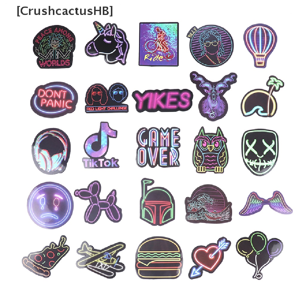 [CrushcactusHB] 50 Miếng Dán Hoạt Hình Graffiti Ánh Sáng Neon Trang Trí Xe Hơi Xe Máy Hành Lý DIY Bán Chạy