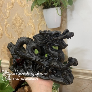 Tượng đá Rồng Phong Thủy trang trí phong thủy nhà cửa - Bàn làm việc - phòng khách - Dài 26cm - Màu nâu đen