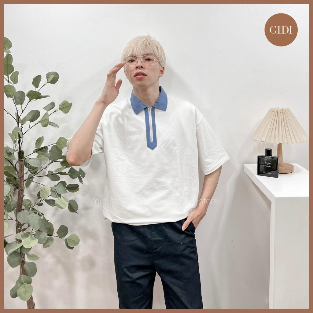 Áo phông Polo ZIP BASIC Nam Nữ Unisex - áo thun có cổ vải da cá tici form rộng OVESIZE tay lỡ thoáng mát GIDI