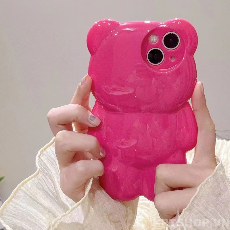 Ốp Điện Thoại Silicone Mềm Chống Sốc Màu Trơn Hình Gấu 3D Cho iPhone13Pro 12Pro MAX 11Pro MAX MAX XR