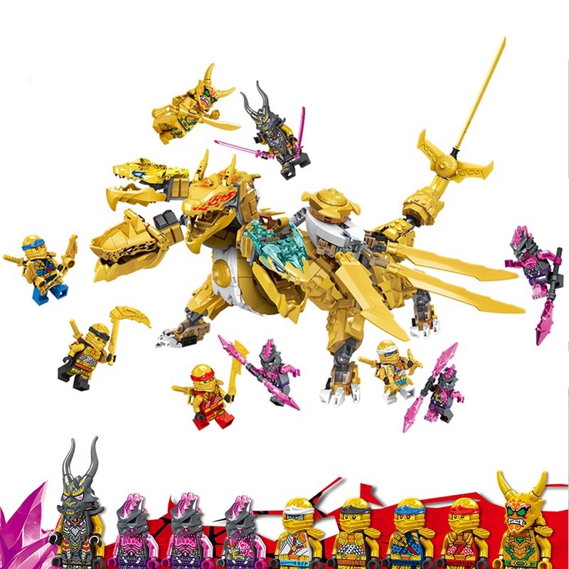 ZM 60011 Ninjago season 16 Golden Dragon Crystal King bộ đồ chơi lắp ráp mô hình Rồng vàng 4 đầu 1061 chi tiết