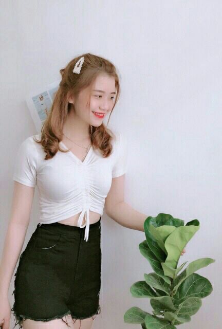 Áo Tay Ngắn Croptop Cô Tim Rút Dâyl.