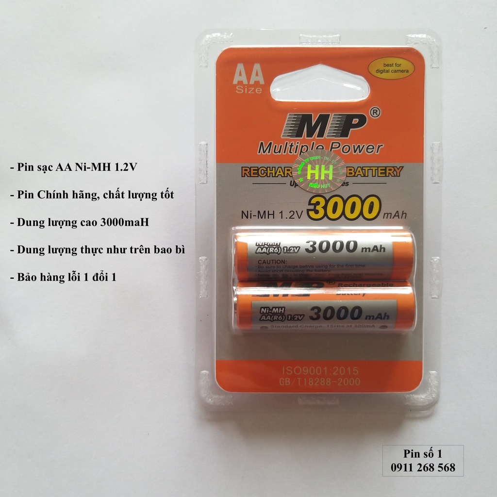 Pin sạc tiểu AA MP dung lượng cao 3000maH vỉ 2 viên