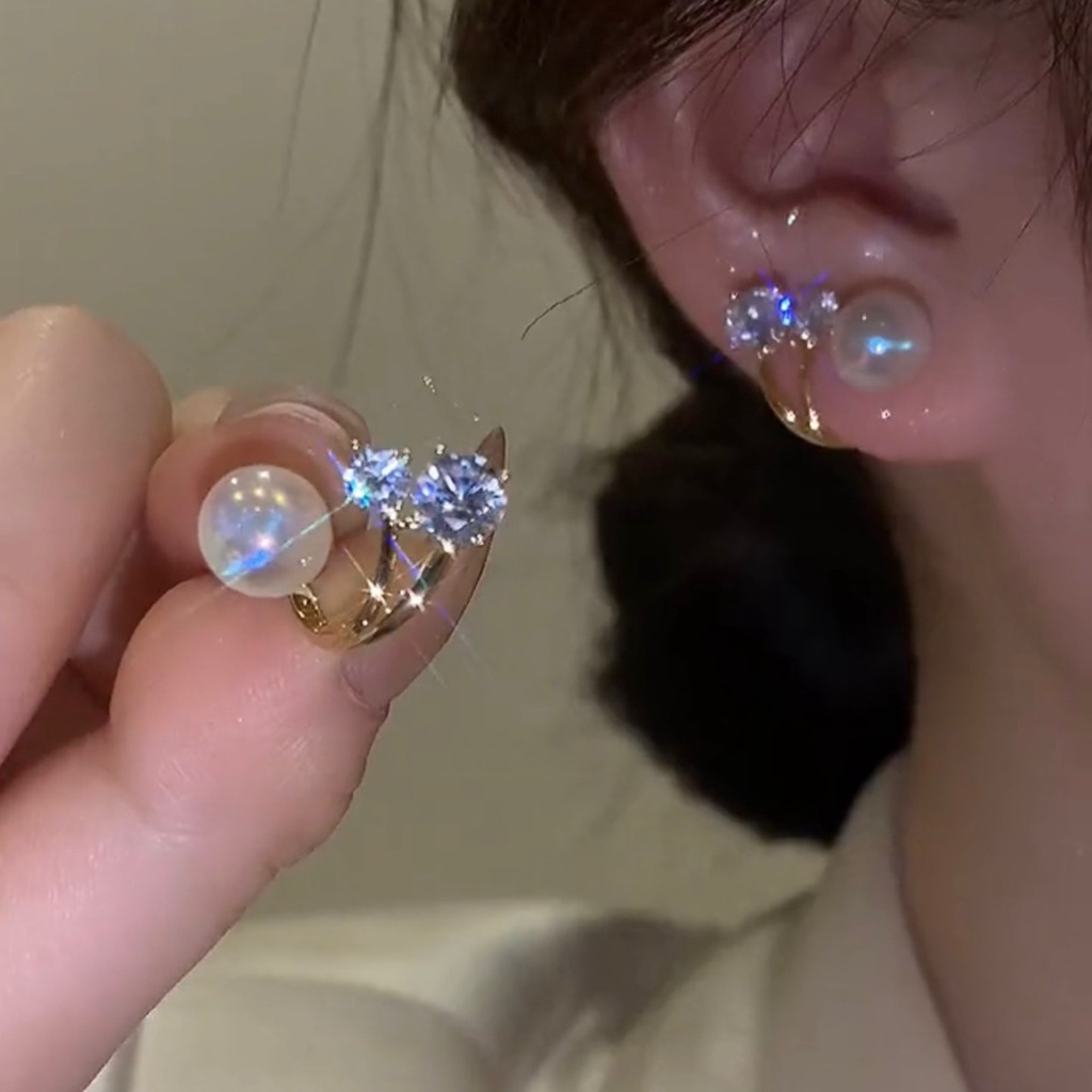 ✨✨2022 Khuyên Tai Bạc Đính Ngọc Trai Ji Hình Nàng Tiên Cá Hai Cách Mang