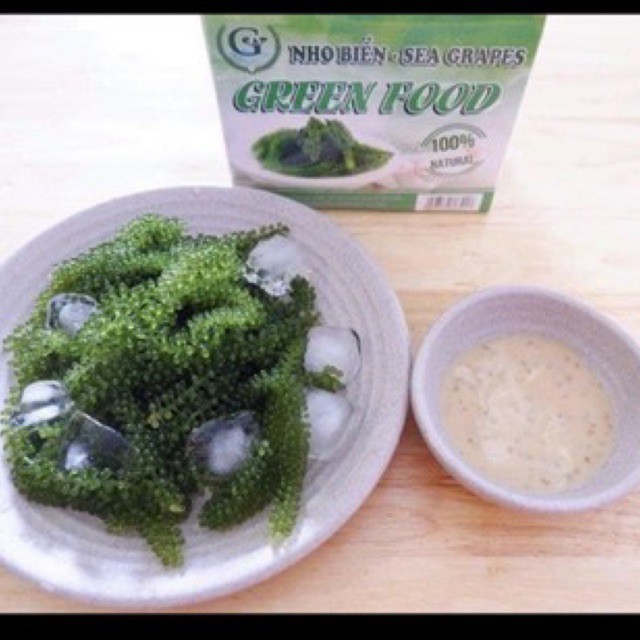 Hộp 200gr Rong nho green food cao cấp organic tách nước tặng kèm 5 gói sốt mè rang kewpie