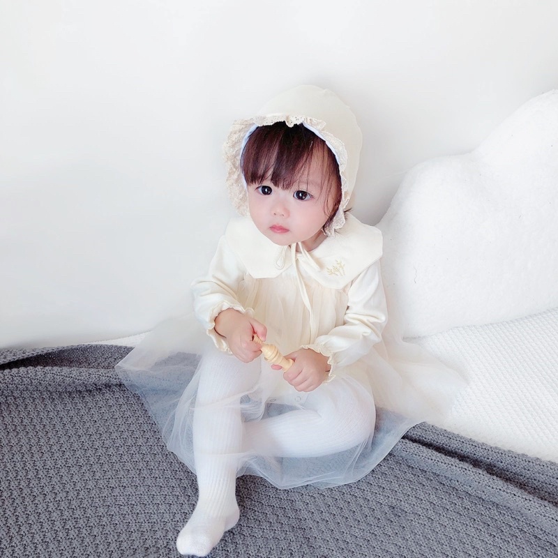 Váy Đầm Công Chúa Phối Ren Tặng Kèm Mũ Cho Bé 5-15kg