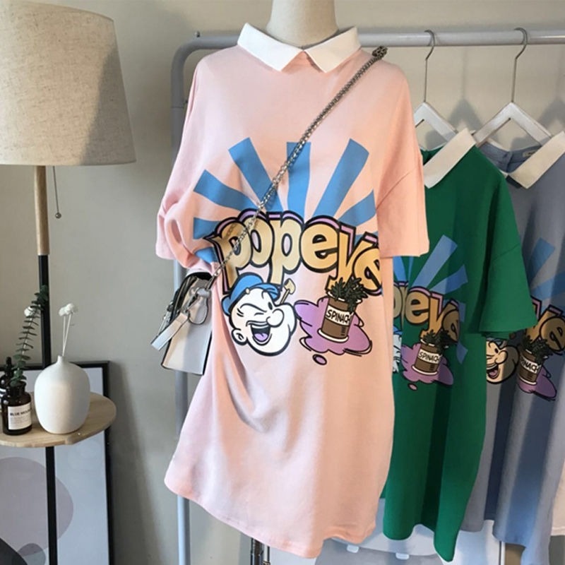 Đầm Thun Ngắn Tay Form Rộng Phong Cách Hàn Quốc Dành Cho Nữ