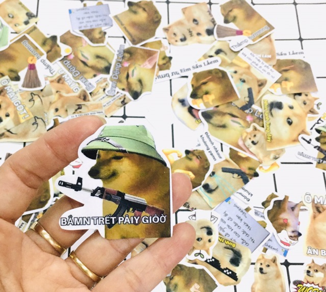 Sticker cheems 10-50 cái ép lụa bóc dán,hình dán shiba meme ,sticker hình chó cheems siêu cute dễ thương