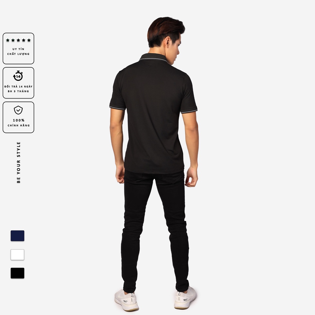 Áo thun polo nam coolmax siêu nhẹ PALAMO đen viền trắng chống UV phom regular fit | BigBuy360 - bigbuy360.vn