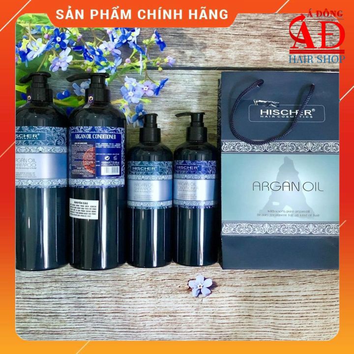 [+Tặng mũ trùm] Bộ Dầu Gội xả phục hồi giữ màu Hischer Argan Oil Collagen siêu mượt cho tóc khô hư tổn tẩy nhuộm