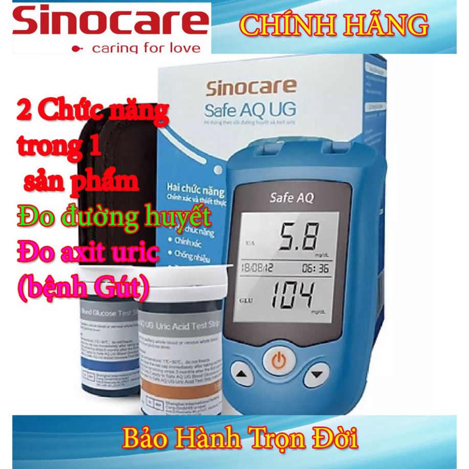 [SIEU SALE] * Máy Đo Tiểu Đường Và Axit Uric ( Bệnh Gút) 2 Trong 1 Chính Hãng Sinocare