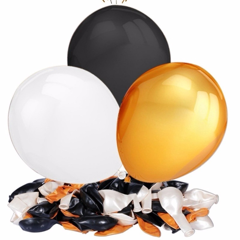 Set 20 Bong Bóng Cao Su Latex 12 Inch Màu Vàng/Bạc/Đen Trang Trí Tiệc Sinh Nhật/Đám Cưới RM9