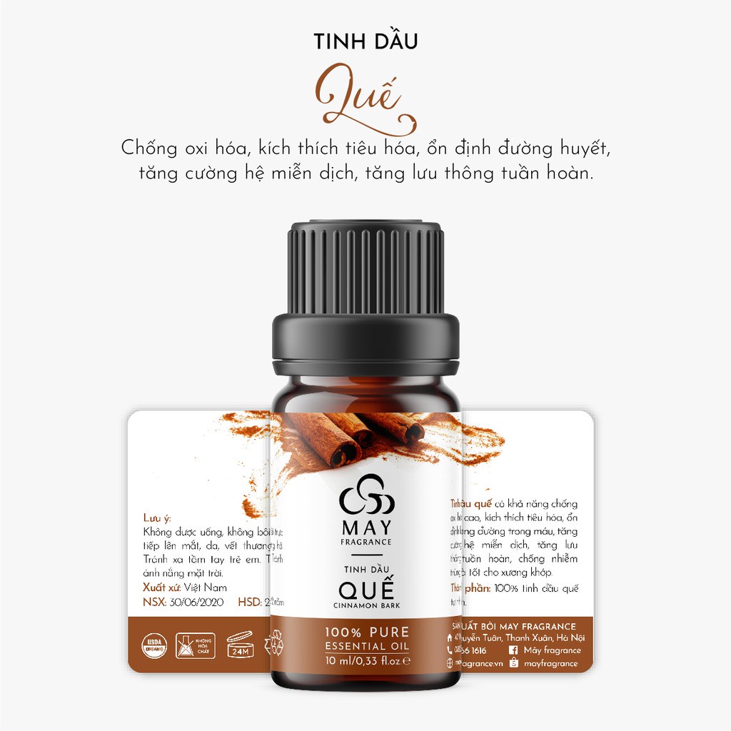 Tinh dầu Quế thiên nhiên thơm phòng May Fragrance | Kiểm nghiệm GC - MS