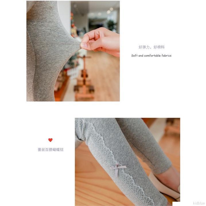 quần legging cotton dày mềm đính nơ phối ren giữ ấm mùa đông cho bé gái