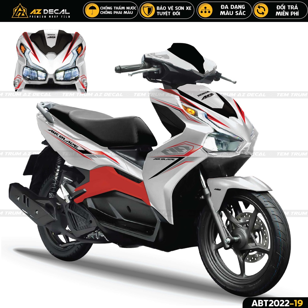 Tem Trùm Xe Air Blade 2020 - 2022 Mẫu AB Cách Điệu | ABT2022-19 | Decal Cao Cấp Màu Xám Xanh Đen Trắng Đỏ