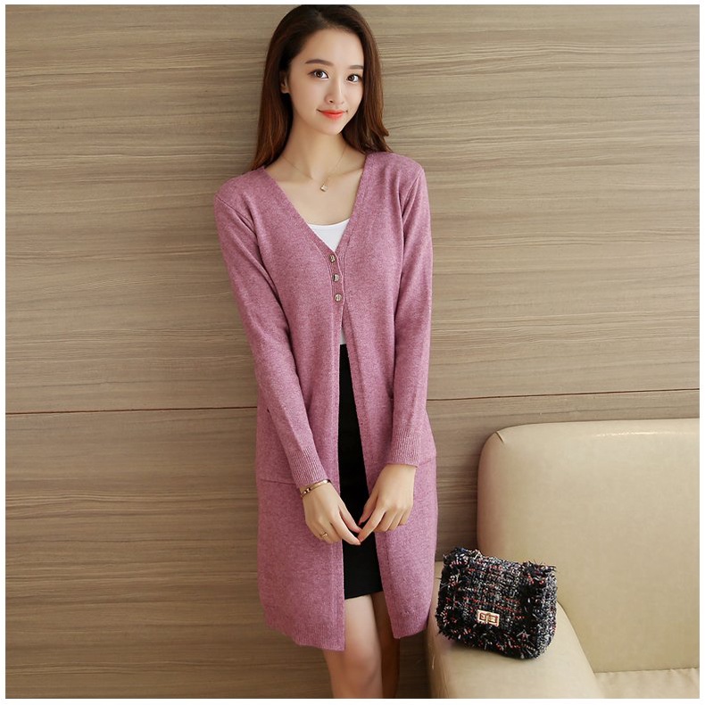 Áo khoác len, áo cardigan len nữ dáng dài 2 túi Ak33