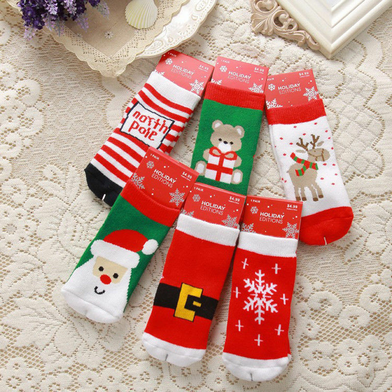 Vớ Cotton Họa Tiết Giáng Sinh Đáng Yêu Cho Bé Gái