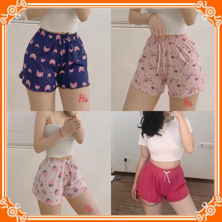 Quần sooc thun xòe nhiều hoạ tiết cạp chun, Quần ngủ thái lan vải cotton mịn mát co giãn 4 chiều QN001