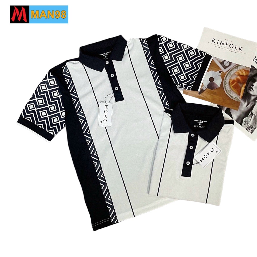 Áo polo nam có cổ 5D phối hoa văn cánh tay cao cấp PL17
