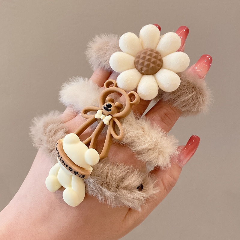 Dây Cột Tóc Cao Su Bọc Vải Lông Màu Cà Phê Hình Gấu Màu Sắc Dành Cho Bạn Nữ