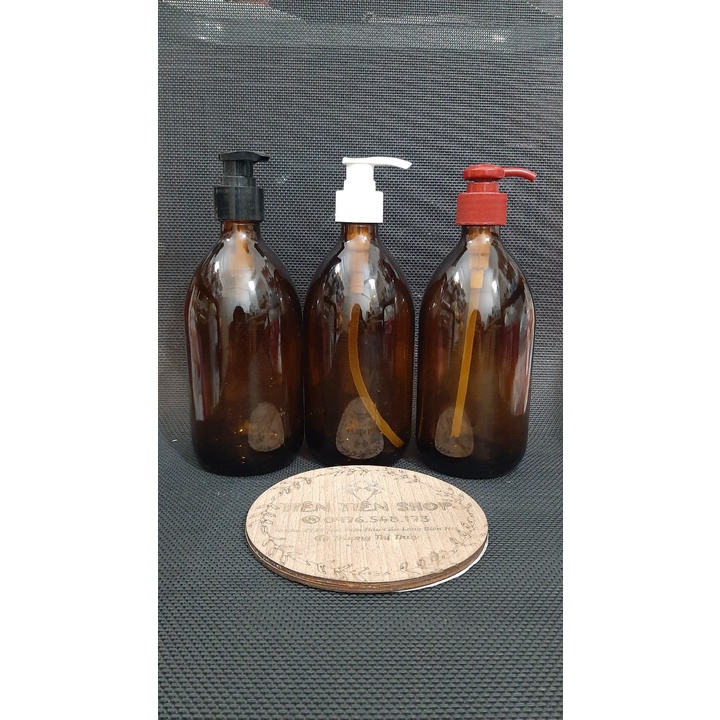 Chai thủy tinh nâu 500ml vòi ấn fi 28