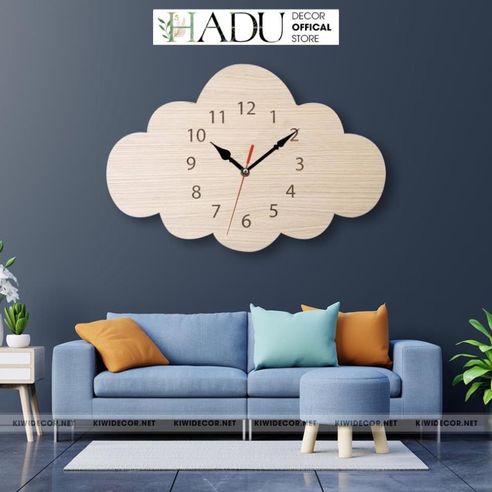 Đồng Hồ Treo Tường Decor Hình Đám Mây Bằng Gỗ Dễ Thương, Đồng Hồ Vintage Trang Trí Homestay - HaduDecor