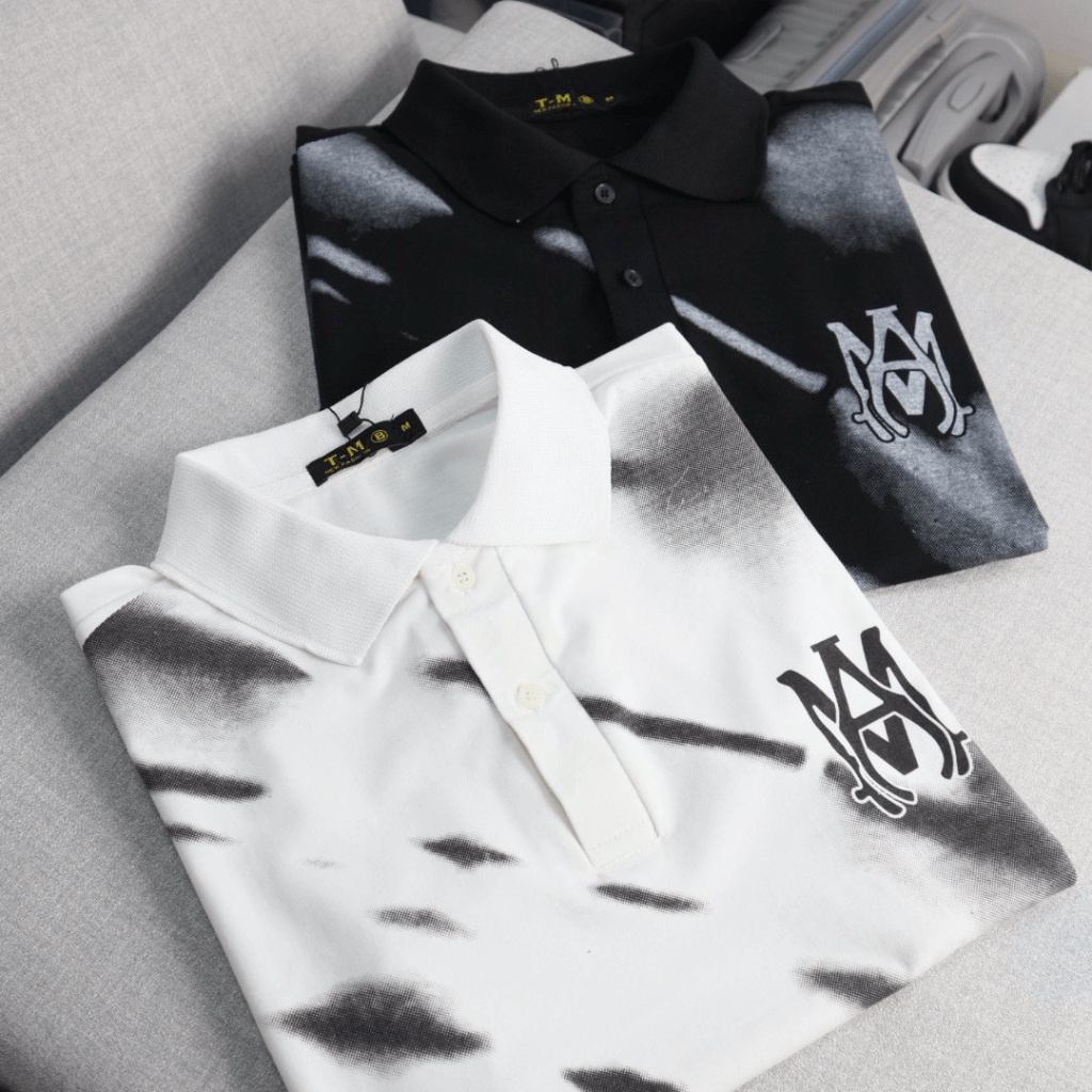 Áo Thun Nam Cổ Trụ Loang Màu Trắng Đen Logo In Đẹp Đủ Size Form Chuẩn Lịch Lãm [NEW UNISEX]